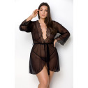 Пеньюар Passion Amberly Peignoir 4XL/5XL black, ажурные декольте и манжеты, широкие рукава