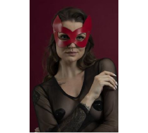 Маска кішечки Feral Feelings - Kitten Mask, натуральна шкіра, червона
