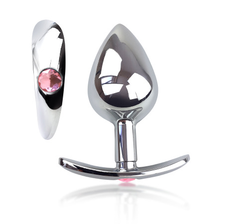Металева анальна пробка для довготривалого носіння з Рожевим кристалом L, Діаметр 3.7, Довжина 8.7