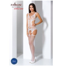 Бодистокинг Passion BS066 white, комбинезон, имитация чулок и пояса