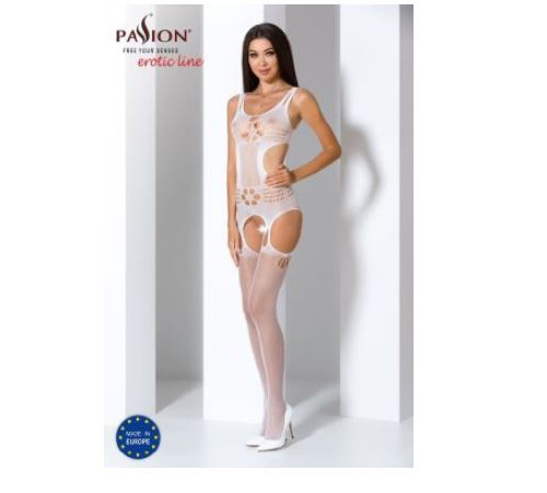 Бодистокинг Passion BS066 white, комбинезон, имитация чулок и пояса