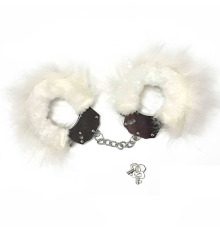 Наручники металлические Adrien Lastic Handcuffs White с белой пушистой отделкой