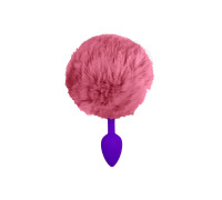 Силіконова анальна пробка S Бузкова з Яскраво рожевим хвостиком