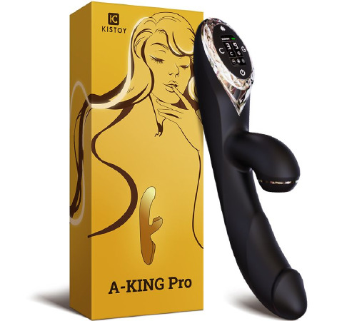 Вакуумный вибратор-кролик с подогревом KISTOY A-King Pro Black, с LED-экраном