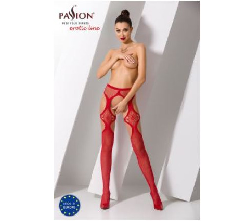 Эротические колготки-бодистокинг Passion S023 red, имитация чулок с секси ромбами и пояском
