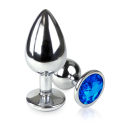 Металева анальна пробка L із Синім кристалом, довжина 9см, діаметр 4см