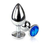 Металева анальна пробка L із Синім кристалом, довжина 9см, діаметр 4см