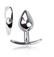 Металлическая анальная пробка для длит. ношения с Прозрачным кристаллом М, Диаметр 3,2, Длина 7,5