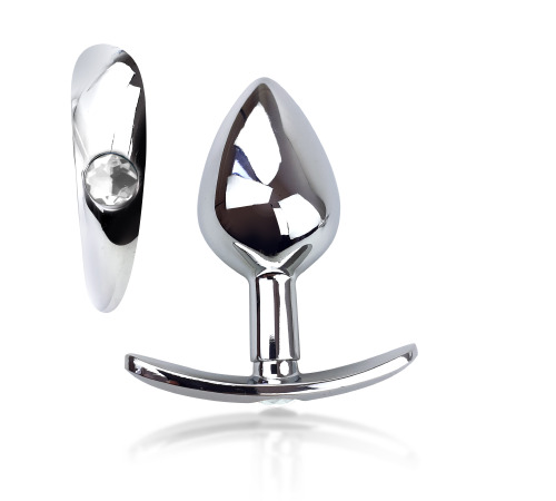 Металева анальна пробка для довготривалого носіння з прозорим кристалом М, Діаметр 3,2, Довжина 7,5