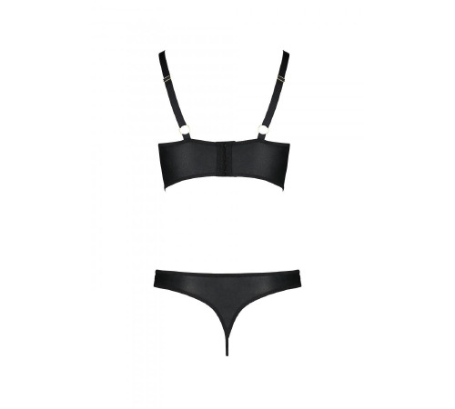 Комплект з еко-шкіри Passion Malwia Bikini black XXL/XXXL: з люверсами та ремінцями, бра та трусики
