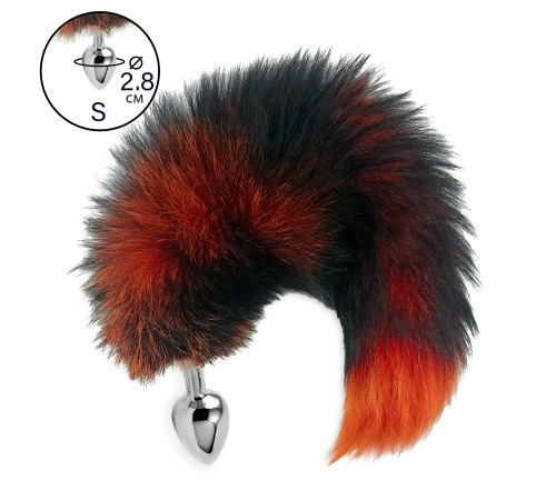 Металева анальна пробка з хвостом, розмір S, колір Чорно/Рудий