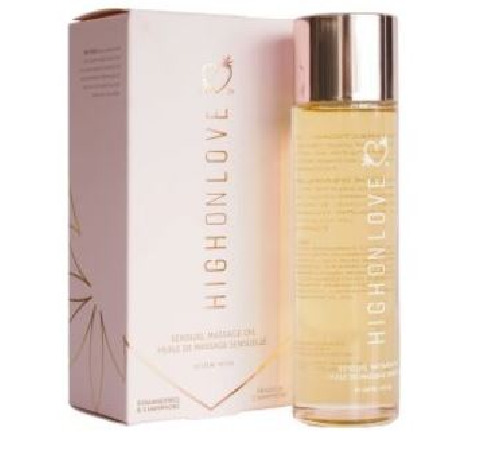 Масажна олія HighOnLove Massage Oil - Strawberry & Champagne (120 мл) з маслом насіння конопель