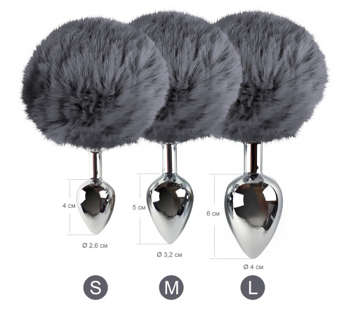 Металева анальна пробка L з рожевим хвостиком