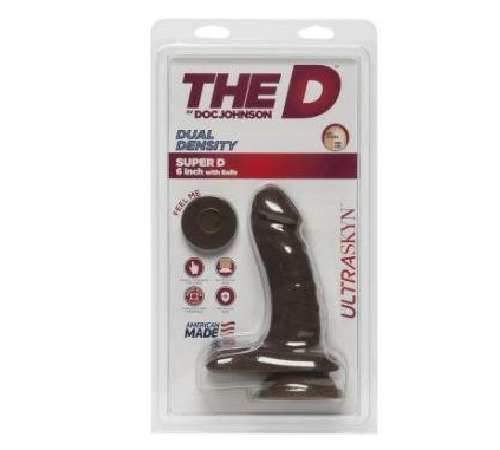 Фалоімітатор Doc Johnson The D - Super D - 6 Inch With Balls - ULTRASKYN - Chocolate, діаметр 3,8 см