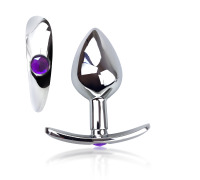 Металева анальна пробка для довготривалого носіння з Фіолетовим кристалом М, Діаметр 3,2, Довжина 7,5