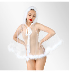 Белая накидка с капюшоном и перьями, размер XS-M