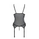 Корсет Passion Christa Corset black XXL/XXXL: с подвязками и ажурным лифом, стринги в комплекте 