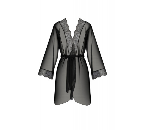 Пеньюар Passion Amberly Peignoir 4XL/5XL black, ажурные декольте и манжеты, широкие рукава