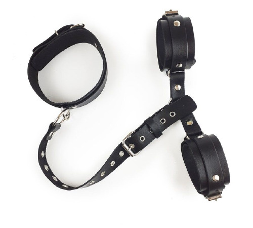 Фиксаторы для шеи и рук Art of Sex - Bondage Set из натуральной кожи, цвет черный