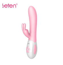 Вибратор-кролик с массирующим стволом и подогревом Leten Abby Pink, два мотора