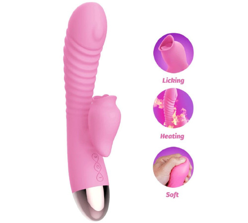 Вибратор-кролик с подогревом и шаловливым язычком для клитора Leten Wonderful Pink