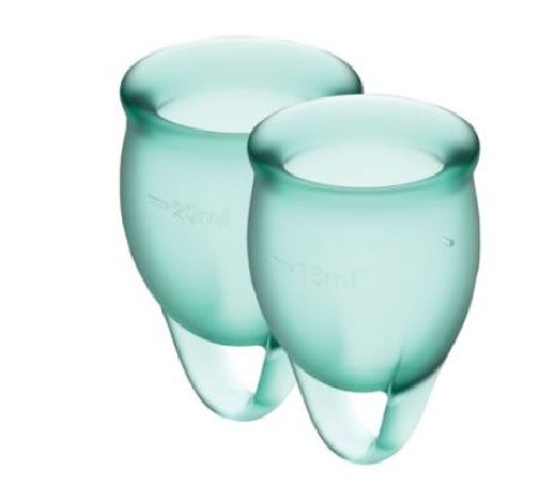 Набор менструальных чаш Satisfyer Feel Confident (dark green), 15мл и 20мл, мешочек для хранения