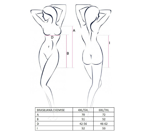 Сорочка приталенная с чашечками BRASILIANA CHEMISE black 6XL/7XL - Passion, трусики