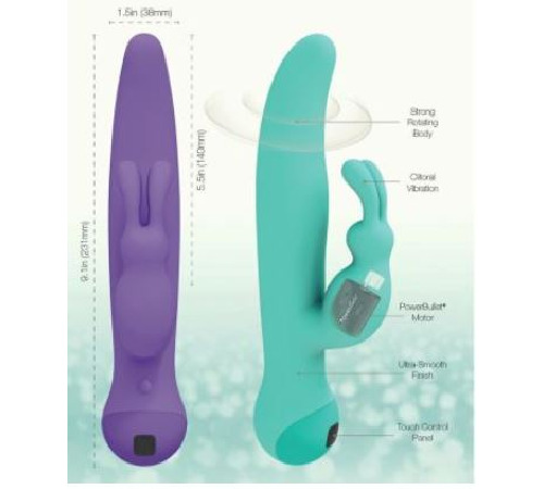 Вибратор-кролик с сенсорным управлением и ротацией Touch by SWAN - Duo Teal, глубокая вибрация