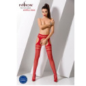 Эротические колготки-бодистокинг Passion S013 red, имитация высоких ажурных чулок и пояса