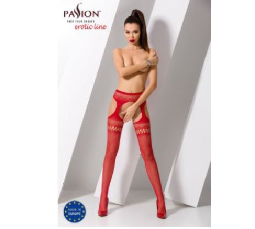 Сітчасті колготки-бодістокінги Passion S013 One Size, Red, імітація панчіх та пояса з гартерами