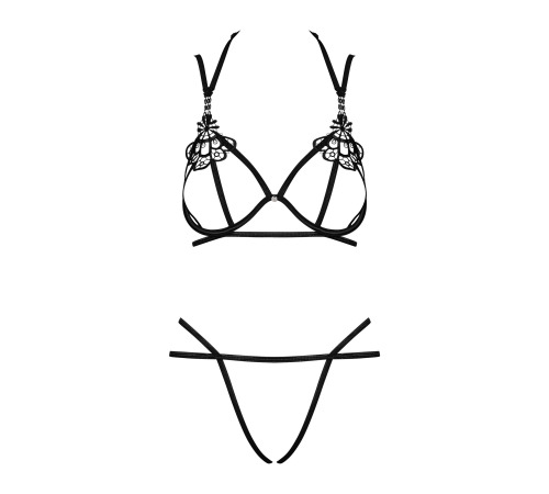 Эротический комплект из стреп Obsessive Badossa 2-pcs set L/XL, черный, с доступом, бюстгальтер, стр