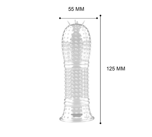 Гелева насадка на пеніс з пухирцями і шипами, добре тягнеться, розмір універсальний