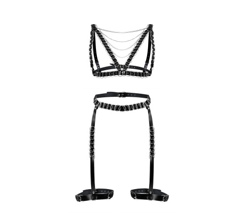 Сексуальный набор гартеры и портупея Art of Sex - Geneva украшенные кольцами, Натуральная кожа,L-2XL