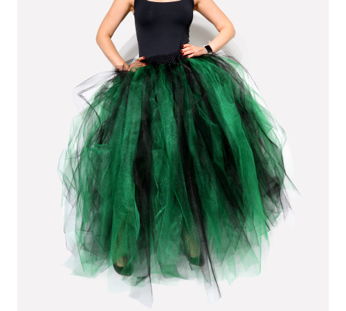 Пишна зелено-чорна фатинова спідниця, розмір L-2XL