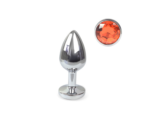 Металлическая анальная пробка S с Оранжевым кристаллом , длина 7см, диаметр 2,8см