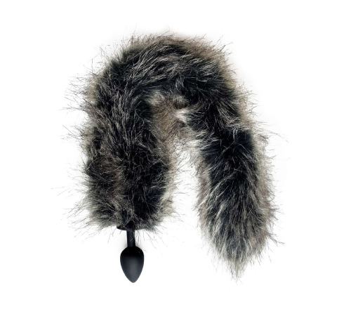 Силиконовая анальная пробка с хвостом черно/серая размер М