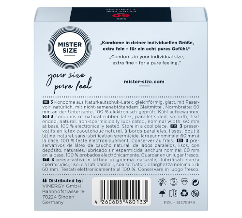 Презервативы Mister Size - pure feel - 60 (3 condoms), толщина 0,05 мм