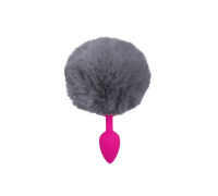 Силіконова анальна пробка S Рожева з Сірим хвостиком