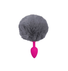 Силіконова анальна пробка S Рожева з Сірим хвостиком