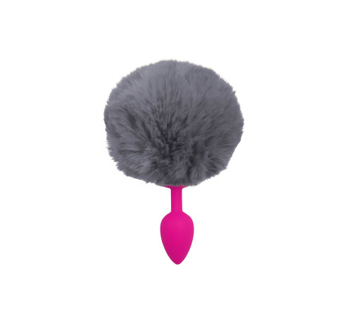 Силіконова анальна пробка S Рожева з Сірим хвостиком