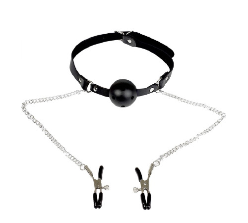 Кляп пластиковий куля з зажимами для сосків з регулюванням