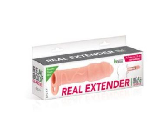 Насадка на член Real Body - Real Extender DICKY с закрытой головкой и кольцом для мошонки