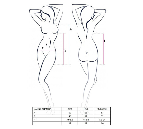 Прозора сорочка приталена з філіжанками NANNA CHEMISE black XXL/XXXL - Passion, трусики