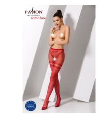 Эротические колготки-бодистокинг Passion S015 red, имитация чулок в сеточку и трусиков с доступом