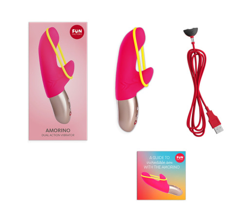 Мінівібратор-кролик зі стимулювальною стрічкою Fun Factory AMORINO pink/neon yellow, стрічка знімна