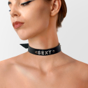 Ошейник из натуральной кожи с надписью SEXY, Черный