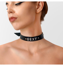 Ошейник из натуральной кожи с надписью SEXY, Черный