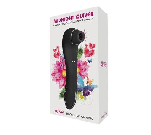 Вибратор и вакуумный клиторальный стимулятор Alive Midnight Quiver Black - секс-игрушка 2в1