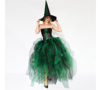 Костюм відьми з корсетом, комплект на Геловін з капелюхом, Розмір L-2XL