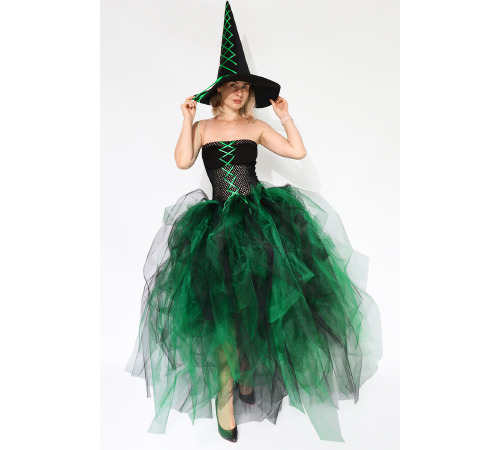 Костюм відьми з корсетом, комплект на Геловін з капелюхом, Розмір L-2XL